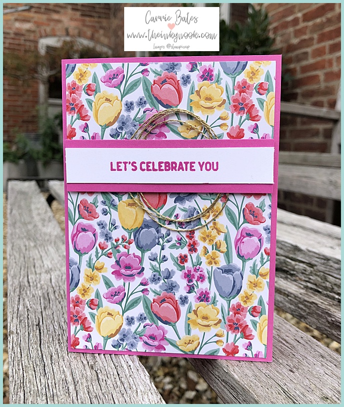 World Cardmaking Day 2020 using Flowers for Every Season deisgner series paper and a simple framed banner card, Carrie Bates at The Inky Nook