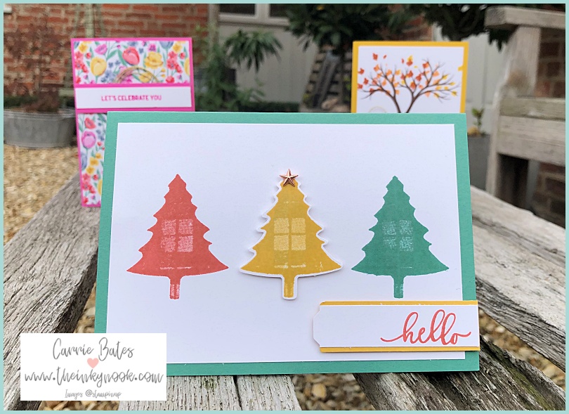 World Cardmaking Day 2020 using the Perfectly Plaid stamp set with autumn colours on a simple framed banner card, Carrie Bates at The Inky Nook