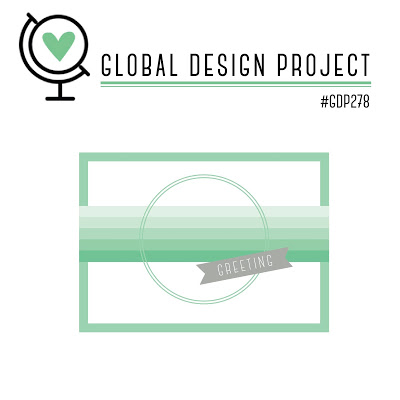 global design project logo (world globe with a green heart inside) and the card sketch picture to create your own card from.  The sketch is a horizontal card base with strips across the middle section, topped with a circle and a small banner greeting on a diagonal.