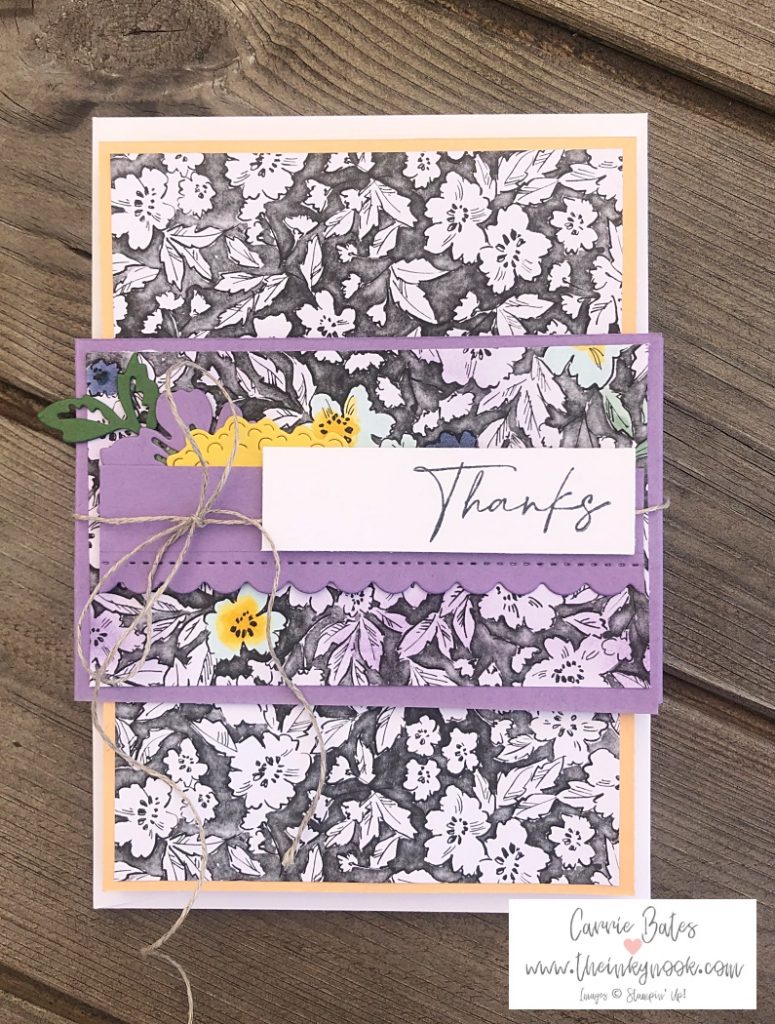 Set of 3 cards and coordinating envelopes wrapped with a band decorate with floral die cuts, twine ribbon and "Thanks" label.  Perfect for making simple card for sending gratitude