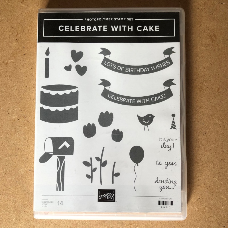 Celebrate with cake photopolymer birthday stamp set. Retired product from Stampin' Up!