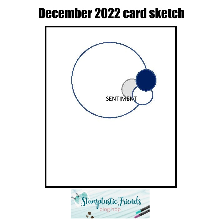 Image showing a rectangle card base with one large circle topped with 3 smaller circles to the side. A card sketch for your cardmaking inspiration 
