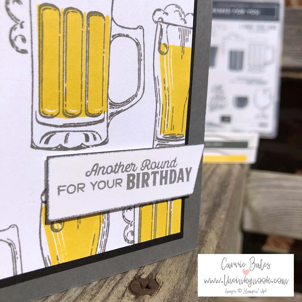 Beer themed male birthday card close up on the greeting of "another round for your birthday"