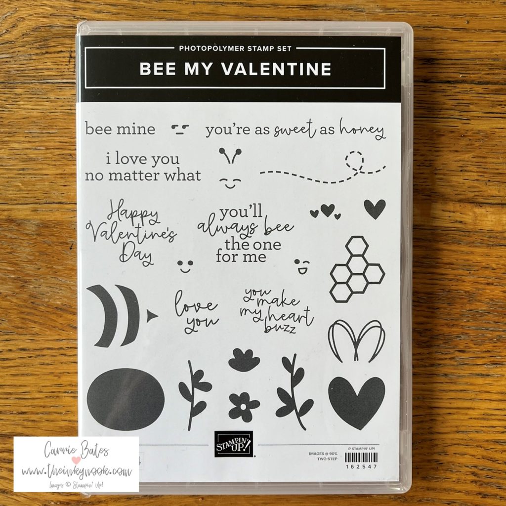 Simple card template from the stamp et shown which has various stamps to create a bee along with wings, hearts, honeycomb and some flowers.